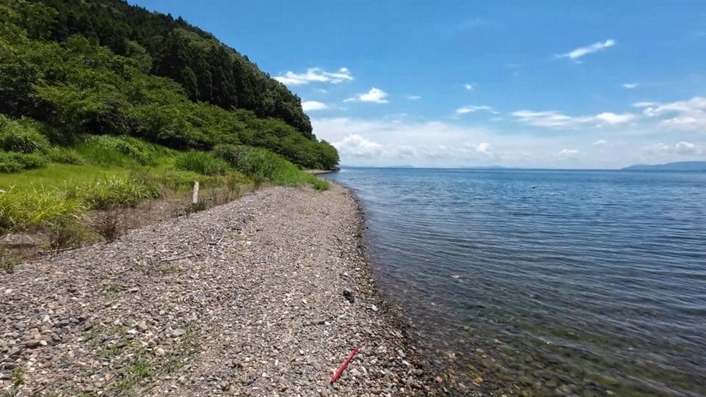 琵琶湖の海津大崎義経浜のバス釣りポイントで鉄塔までの沖10-70の北側