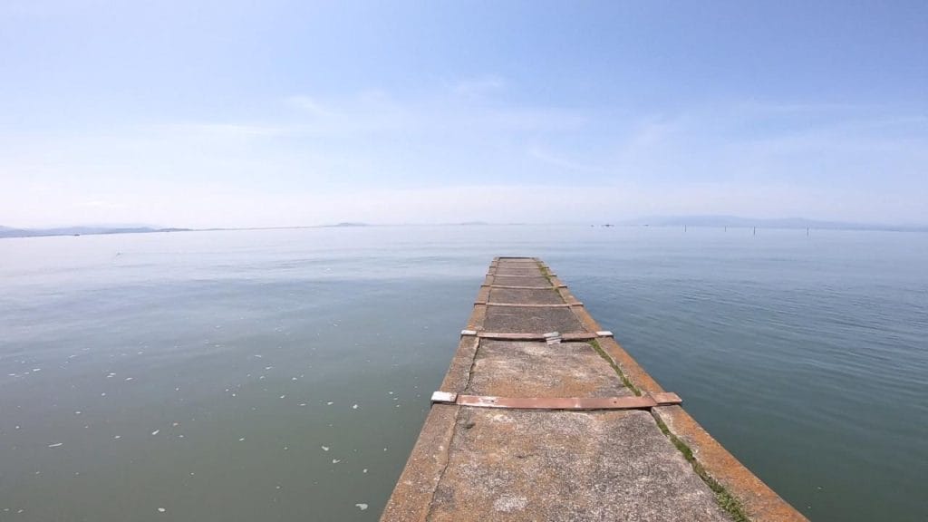 琵琶湖の相撲エリアのバス釣りポイントの突堤の様子