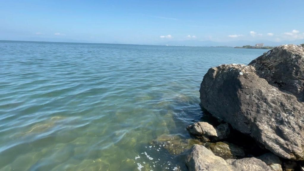 彦根旧プリンスホテル前周辺の烏帽子岩のバス釣りのポイントの沖