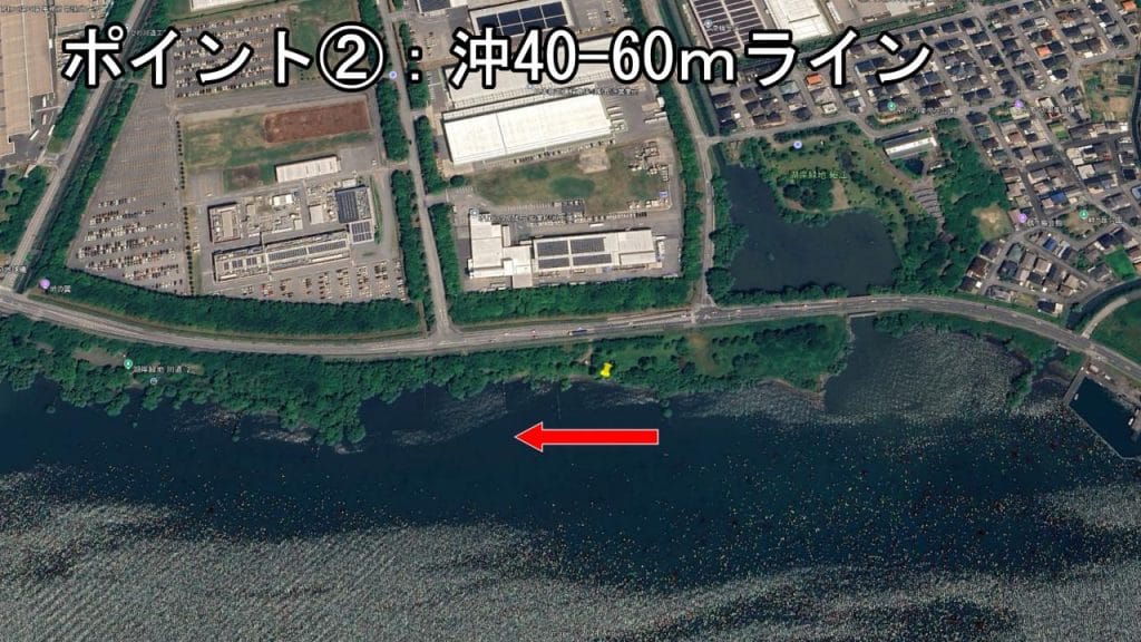湖岸緑地川道の釣りポイント②