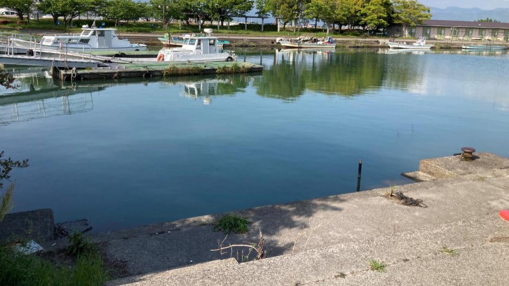 湖岸緑地川道近くの漁港