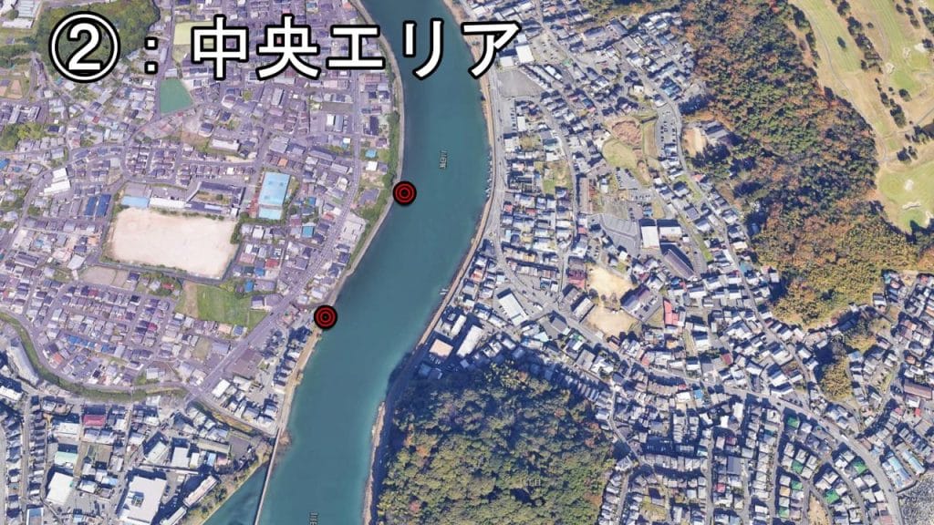 瀬田川南郷蛍橋中央エリアのバス釣りポイント